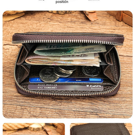 Small Coin Pouch Genuine Leather Wallet  Credit Card Holder Secure Card Case ID Case Organizer Zipper Wallet Coin Purse