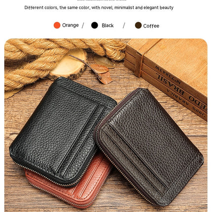 Small Coin Pouch Genuine Leather Wallet  Credit Card Holder Secure Card Case ID Case Organizer Zipper Wallet Coin Purse