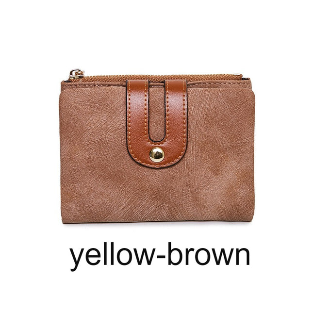 Women's Small Bi-Fold Leather Wallet Women's Mini Zipper Coin Purse ID Card Pouch, Ultra-thin Ultra-fine