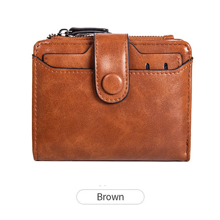 Petit portefeuille en cuir véritable pour femmes, à deux volets, Compact, avec fermeture éclair, porte-cartes, pince à billets, porte-monnaie