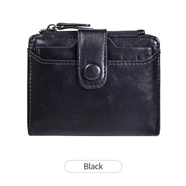 Small Women Wallet Genuine Leather Bifold Compact Bifold Zipper Pocket Wallet Card Holder Money Clip Coin Purse