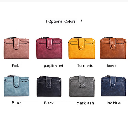 Petit portefeuille en cuir véritable pour femmes, à deux volets, Compact, avec fermeture éclair, porte-cartes, pince à billets, porte-monnaie