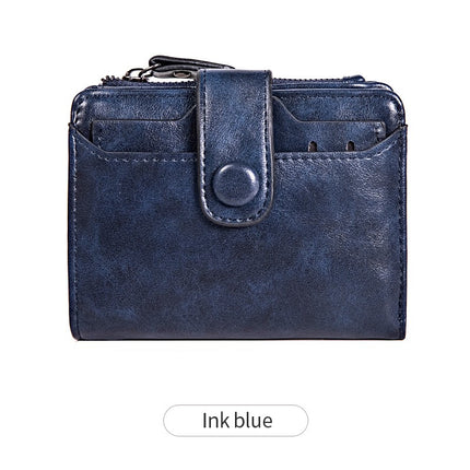 Petit portefeuille en cuir véritable pour femmes, à deux volets, Compact, avec fermeture éclair, porte-cartes, pince à billets, porte-monnaie