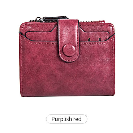 Petit portefeuille en cuir véritable pour femmes, à deux volets, Compact, avec fermeture éclair, porte-cartes, pince à billets, porte-monnaie