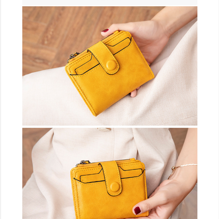 Petit portefeuille en cuir véritable pour femmes, à deux volets, Compact, avec fermeture éclair, porte-cartes, pince à billets, porte-monnaie