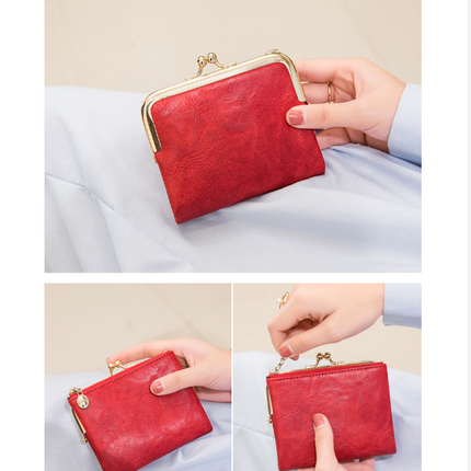 Simple Women's Mini Wallet Short Coin Purse Tri-fold Wallet Money Bag Ladies (with Zipper and Kiss Lock)