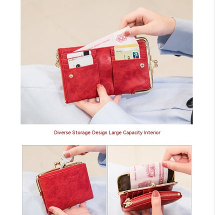 Simple Women's Mini Wallet Short Coin Purse Tri-fold Wallet Money Bag Ladies (with Zipper and Kiss Lock)