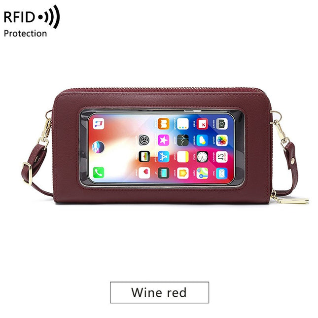 Touch Screen Cell Phone Bag with Adjustable Strap Women's Casual RFID Anti-theft Brush Card Bag Transparent Cell Phone Bag