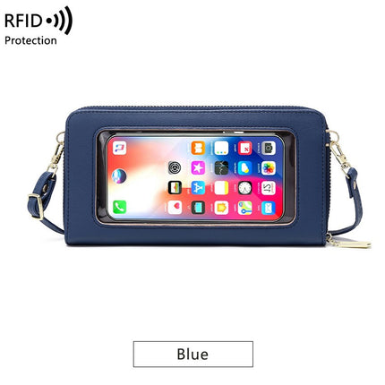 Touch Screen Cell Phone Bag with Adjustable Strap Women's Casual RFID Anti-theft Brush Card Bag Transparent Cell Phone Bag