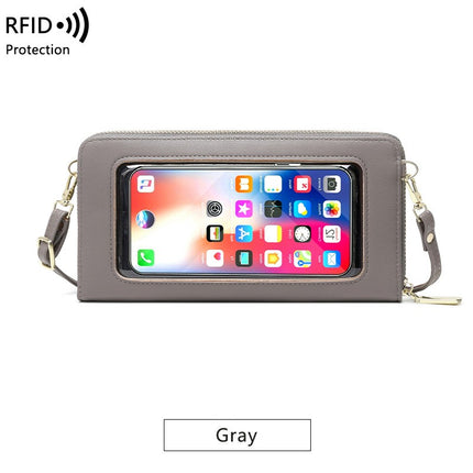 Touch Screen Cell Phone Bag with Adjustable Strap Women's Casual RFID Anti-theft Brush Card Bag Transparent Cell Phone Bag
