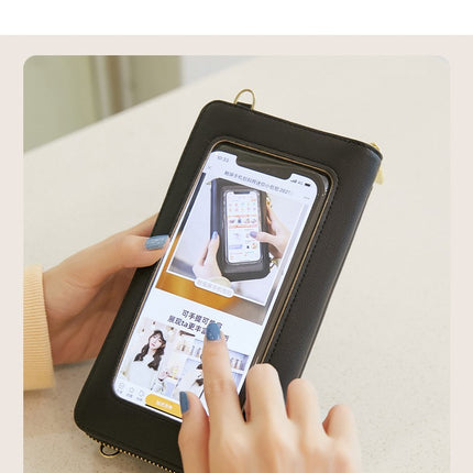 Touch Screen Cell Phone Bag with Adjustable Strap Women's Casual RFID Anti-theft Brush Card Bag Transparent Cell Phone Bag