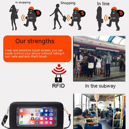 Touch Screen Cell Phone Bag with Adjustable Strap Women's Casual RFID Anti-theft Brush Card Bag Transparent Cell Phone Bag
