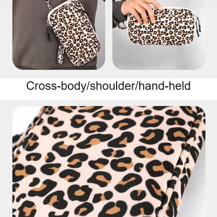 Portefeuille, porte-carte de crédit avec RFID, bandoulière grande capacité, pochette avec dragonne, 2 sangles imprimées léopard