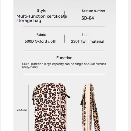 Portefeuille, porte-carte de crédit avec RFID, bandoulière grande capacité, pochette avec dragonne, 2 sangles imprimées léopard