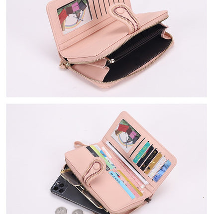 Women's Wallet Leather Credit Card Holder, Large Capacity Wrist Wallet Card Holder Wallet Clutch Cell Phone Pouch