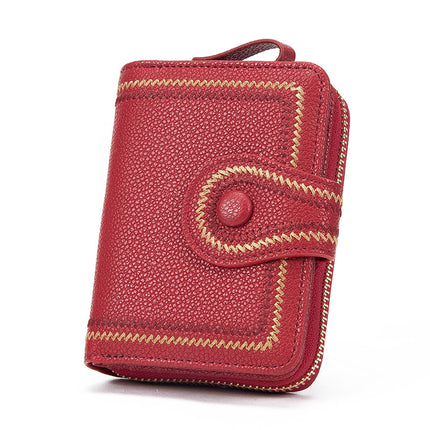 Kleine Damen-Geldbörse aus Leder, Kreditkartenetui, Ausweisfenster, Reißverschluss, Kartenetui, Bifold-Geldbörse