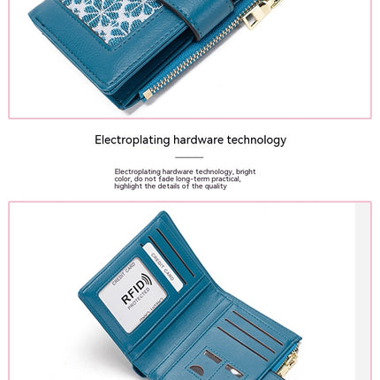 Women's Wallet Small Bifold Leather Short Women's Wallet with Zipper Coin Purse Card Cash Holder with ID Windows