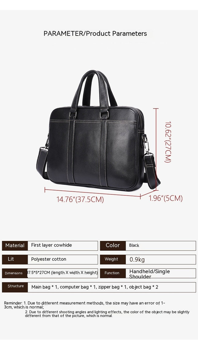 Genuine Leather Men's Briefcase Business Handbag Computer Bag Shoulder Crossbody Bag
