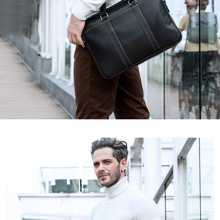 Genuine Leather Men's Briefcase Business Handbag Computer Bag Shoulder Crossbody Bag