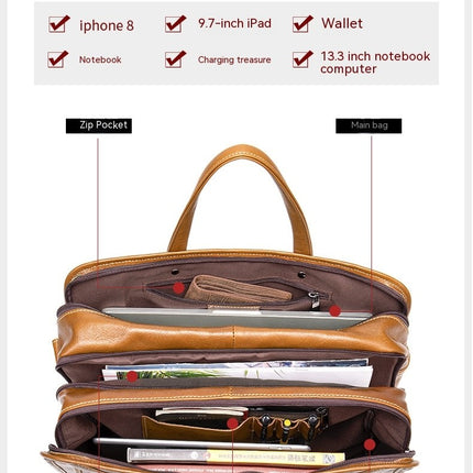 Vintage Genuine Leather Briefcase Large Satchel Shoulder Bag Laptop Bag Business Handbag For Men