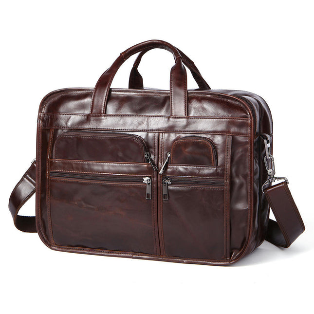 Vintage Genuine Leather Briefcase Large Satchel Shoulder Bag Laptop Bag Business Handbag For Men