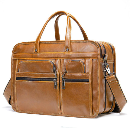 Vintage Genuine Leather Briefcase Large Satchel Shoulder Bag Laptop Bag Business Handbag For Men
