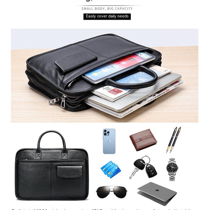 Men's Genuine Leather Computer Handbag Large Capacity Business Briefcase Shoulder Bag