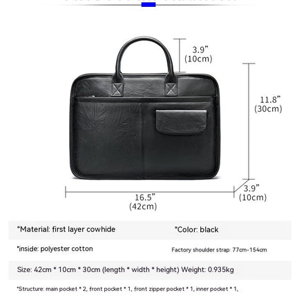 Men's Genuine Leather Computer Handbag Large Capacity Business Briefcase Shoulder Bag
