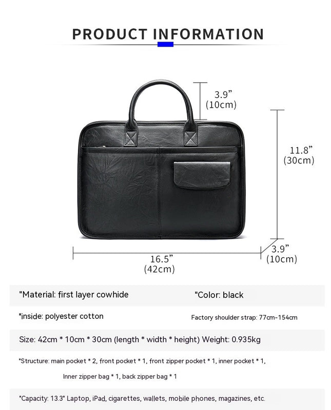Men's Genuine Leather Computer Handbag Large Capacity Business Briefcase Shoulder Bag