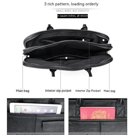 Men's Genuine Leather Computer Handbag Large Capacity Business Briefcase Shoulder Bag