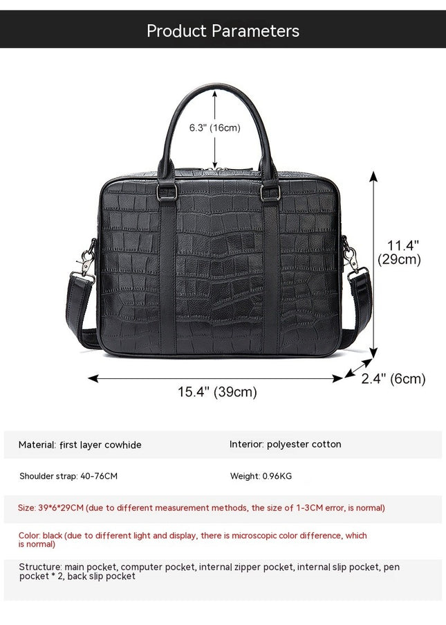 Crocodile Bag Briefcase Business Shoulder Crossbody Men's Bag Genuine Leather Computer Bag