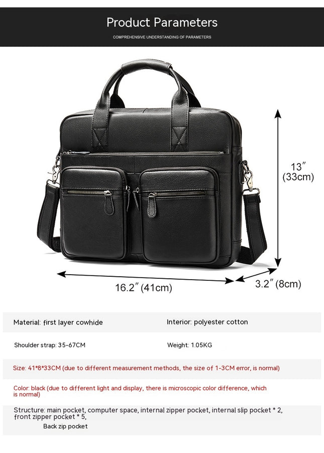 Men's Genuine Leather Shoulder Bag Messenger Bag Business Shoulder Bag Suitable for Laptop