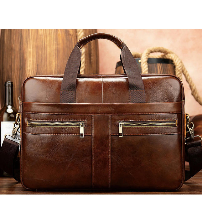 Genuine Leather Briefcase for Men Laptop Crossbody Messenger Office Bag for Business Travel