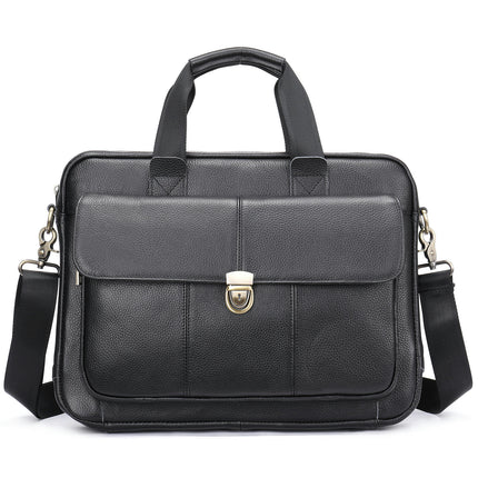 Men's Genuine Leather Computer Retro Handbag Casual Shoulder Bag Large Capacity Crossbody Bag