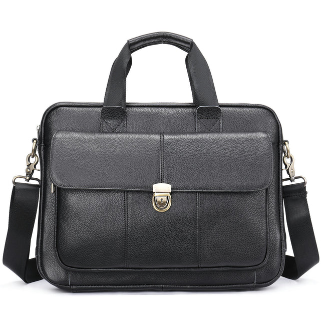 Men's Genuine Leather Computer Retro Handbag Casual Shoulder Bag Large Capacity Crossbody Bag