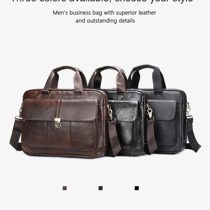 Men's Genuine Leather Computer Retro Handbag Casual Shoulder Bag Large Capacity Crossbody Bag