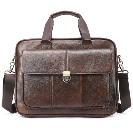 Men's Genuine Leather Computer Retro Handbag Casual Shoulder Bag Large Capacity Crossbody Bag