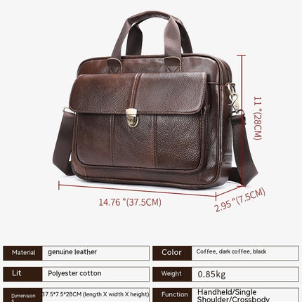 Men's Genuine Leather Computer Retro Handbag Casual Shoulder Bag Large Capacity Crossbody Bag
