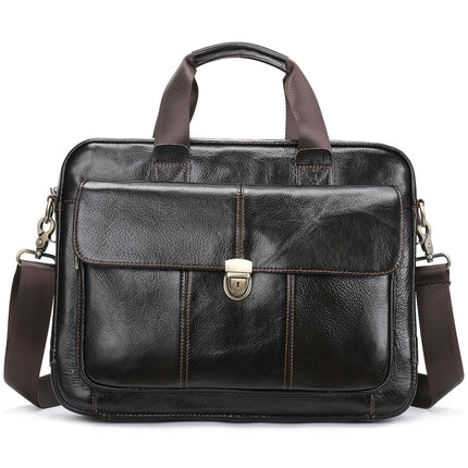 Men's Genuine Leather Computer Retro Handbag Casual Shoulder Bag Large Capacity Crossbody Bag