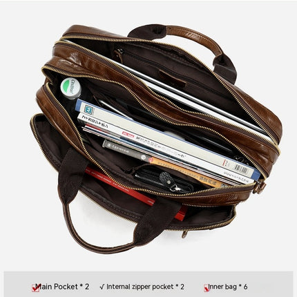 Retro Genuine Leather Bag Business Handbag Men's Shoulder Briefcase Men's Computer Bag