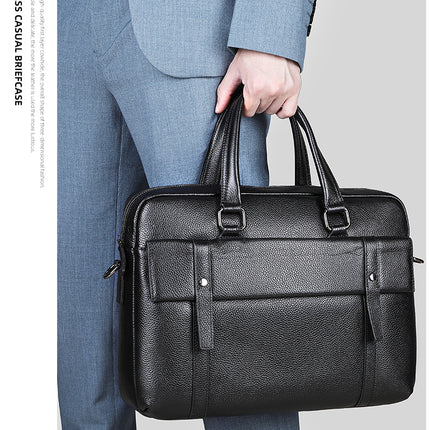 Men's Genuine Leather Briefcase Large Capacity Business Cowhide Handbag Computer Bag