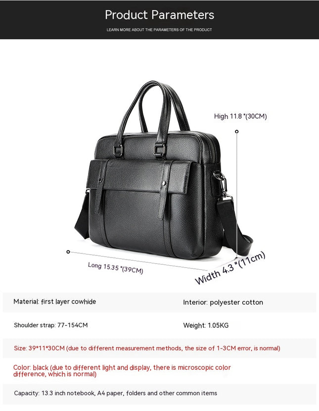 Men's Genuine Leather Briefcase Large Capacity Business Cowhide Handbag Computer Bag