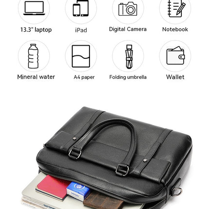 Men's Genuine Leather Briefcase Large Capacity Business Cowhide Handbag Computer Bag