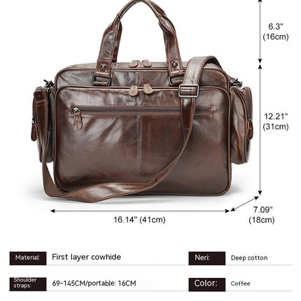 Laptop-Umhängetasche aus echtem Leder für Herren, Business-Aktentasche, Umhängetasche, Computertasche