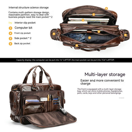 Laptop-Umhängetasche aus echtem Leder für Herren, Business-Aktentasche, Umhängetasche, Computertasche