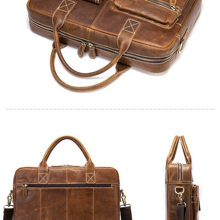 Genuine Leather briefcase Laptop Messenger Bags for Men Retro Handbag Briefcase Shoulder Bag
