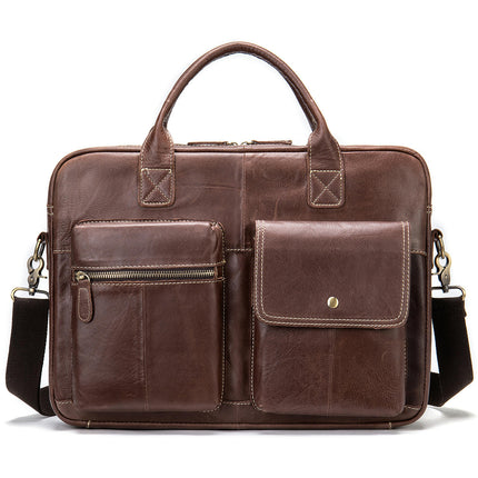 Genuine Leather briefcase Laptop Messenger Bags for Men Retro Handbag Briefcase Shoulder Bag
