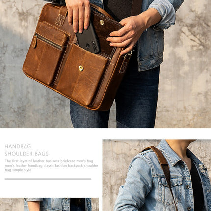 Genuine Leather briefcase Laptop Messenger Bags for Men Retro Handbag Briefcase Shoulder Bag