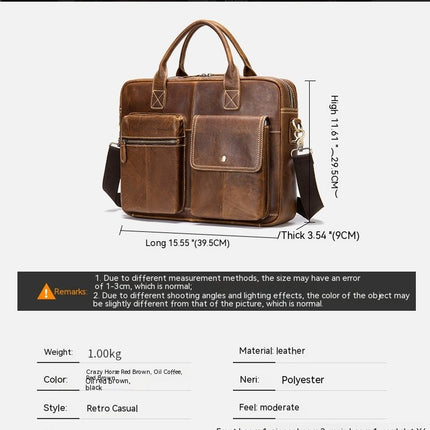 Genuine Leather briefcase Laptop Messenger Bags for Men Retro Handbag Briefcase Shoulder Bag