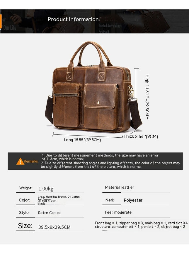 Genuine Leather briefcase Laptop Messenger Bags for Men Retro Handbag Briefcase Shoulder Bag